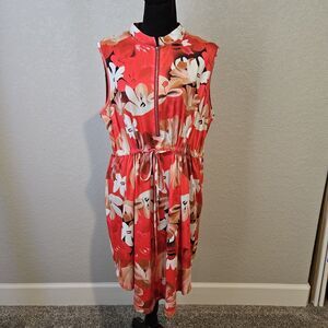 SHEIN Curve Swimsuit Cover Sundress Women Zipper Collar Drawstring Waist 1X